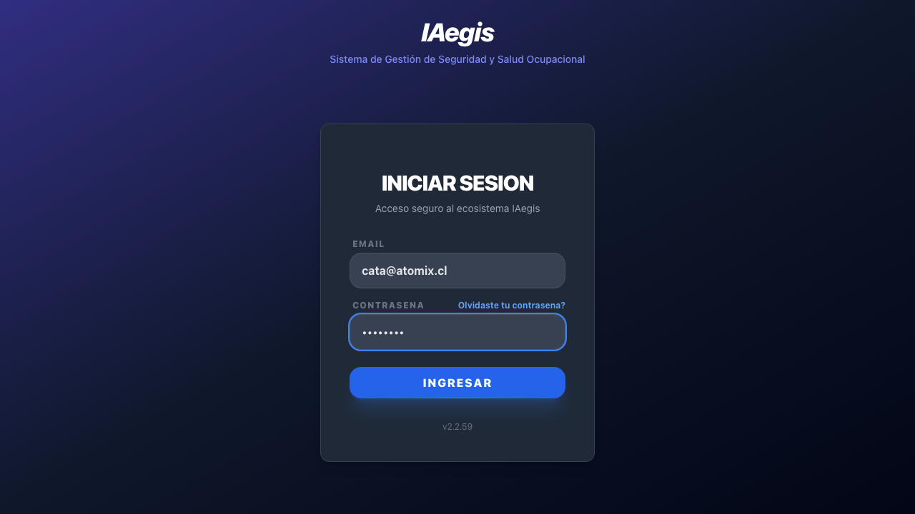 Formulario de login con campos completados