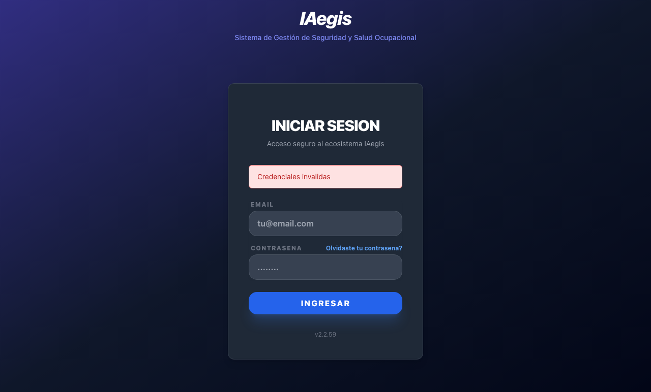 Error de credenciales invalidas