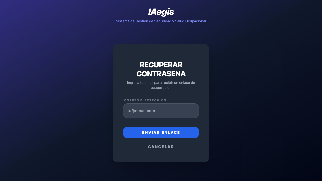 Pantalla de recuperacion de contrasena