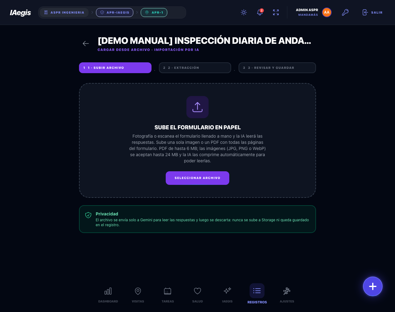 Importar registro - subir archivo