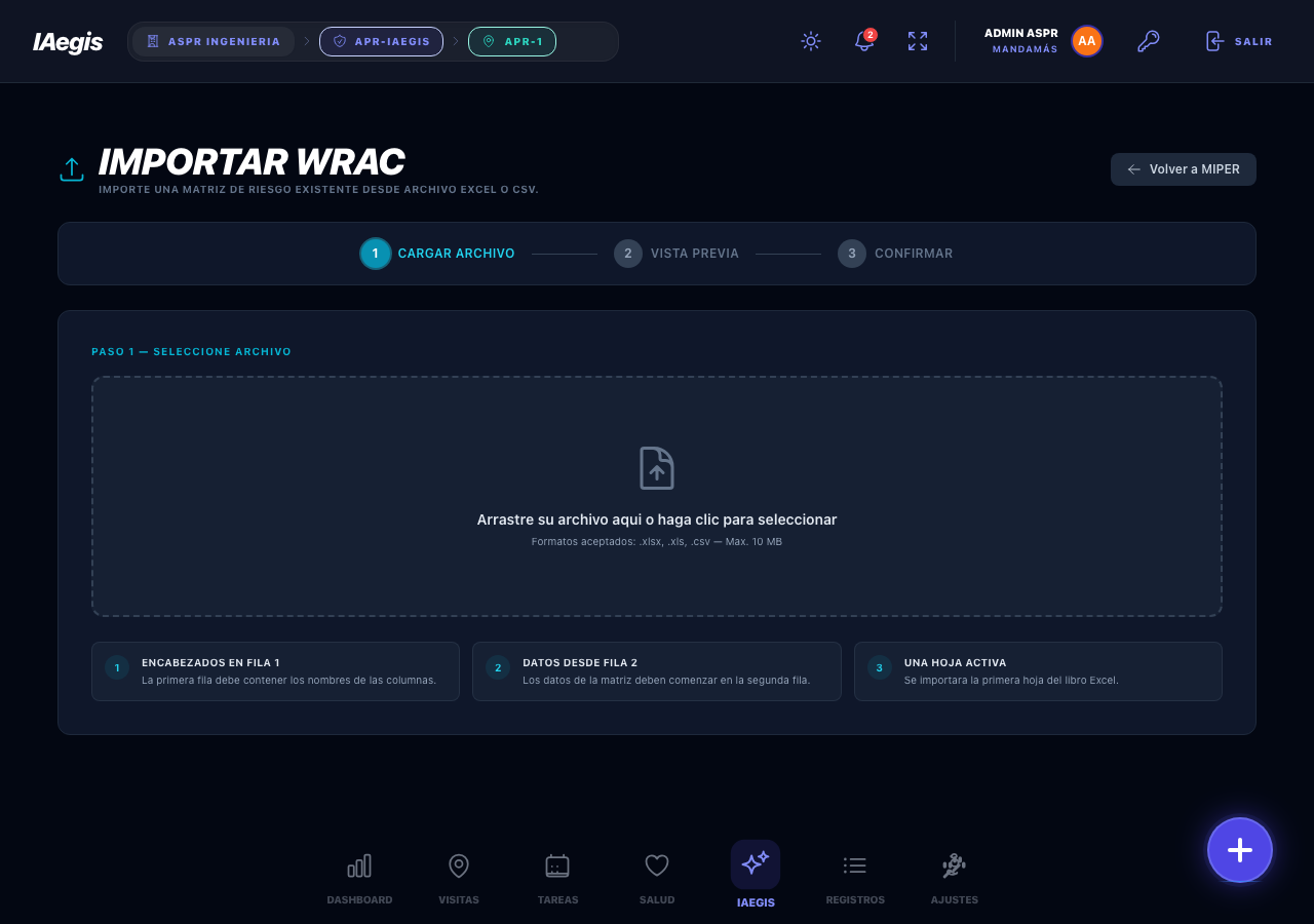 Importar WRAC, cargar archivo