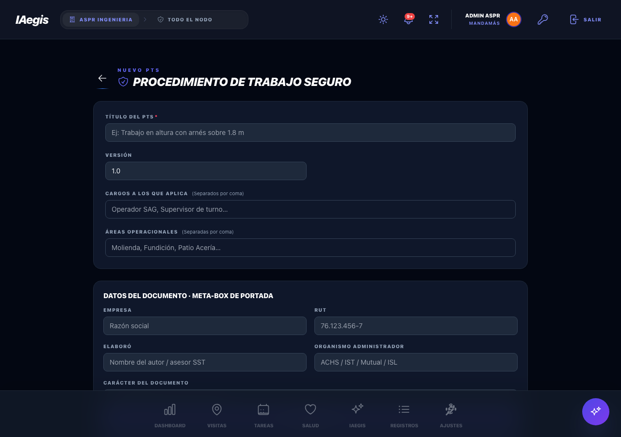 Formulario de nuevo PTS vacío