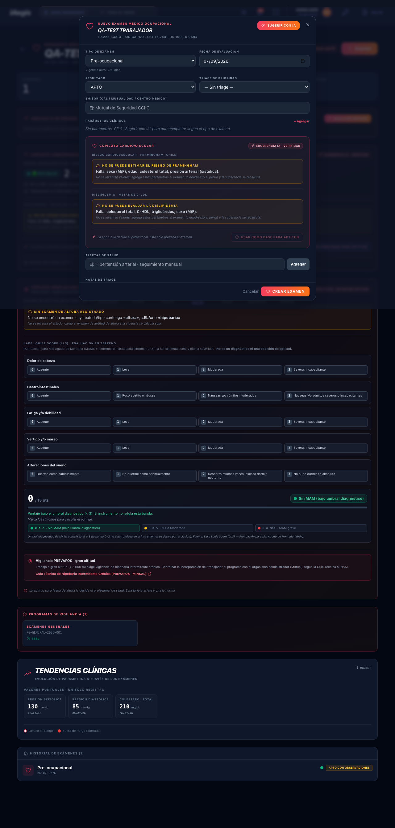 Modal de nuevo examen vacio