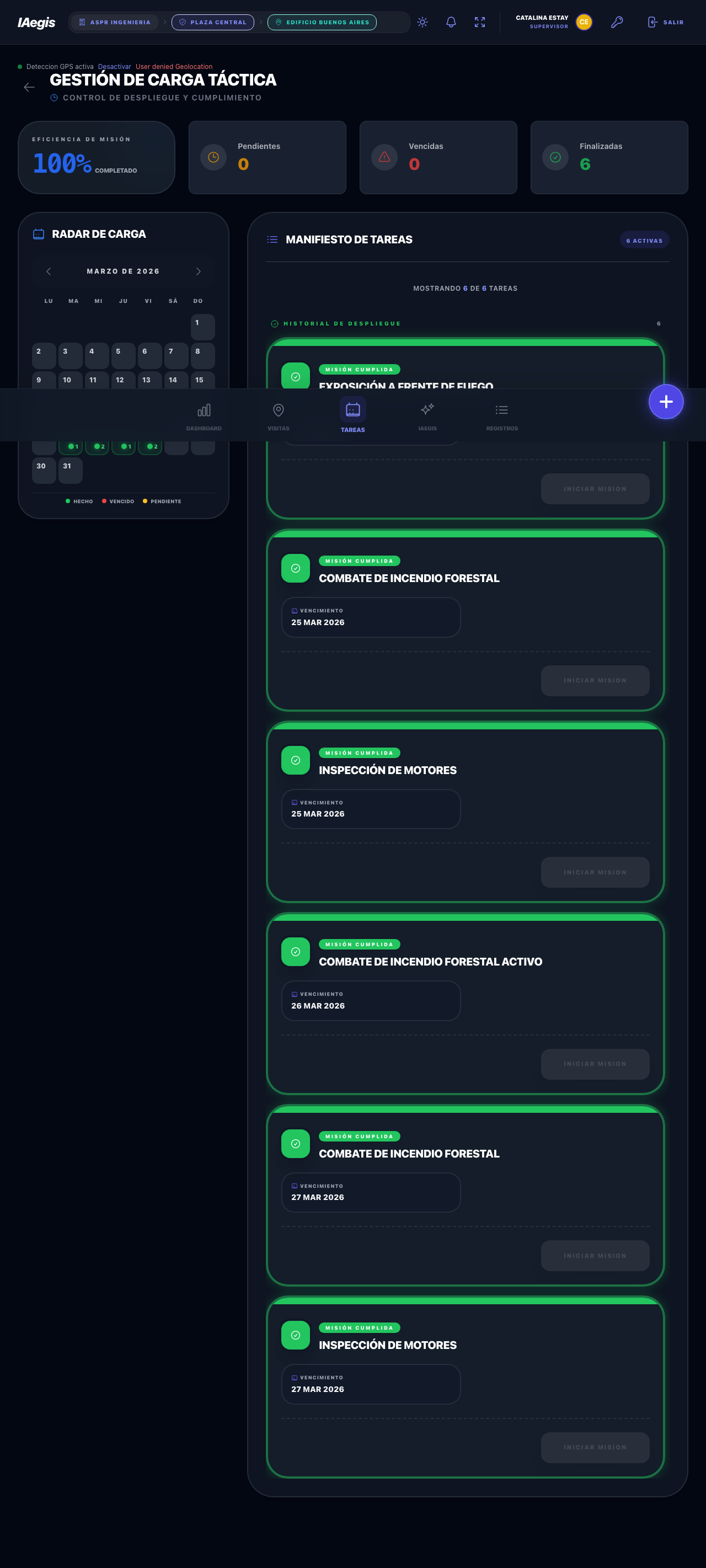 Vista completa del Hub de Tareas